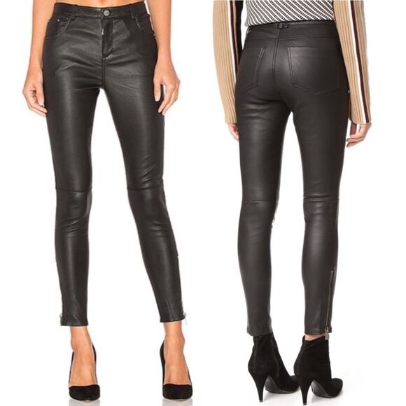 Anine Bing Lambskin Leather High Rise Skinny Slim Pants